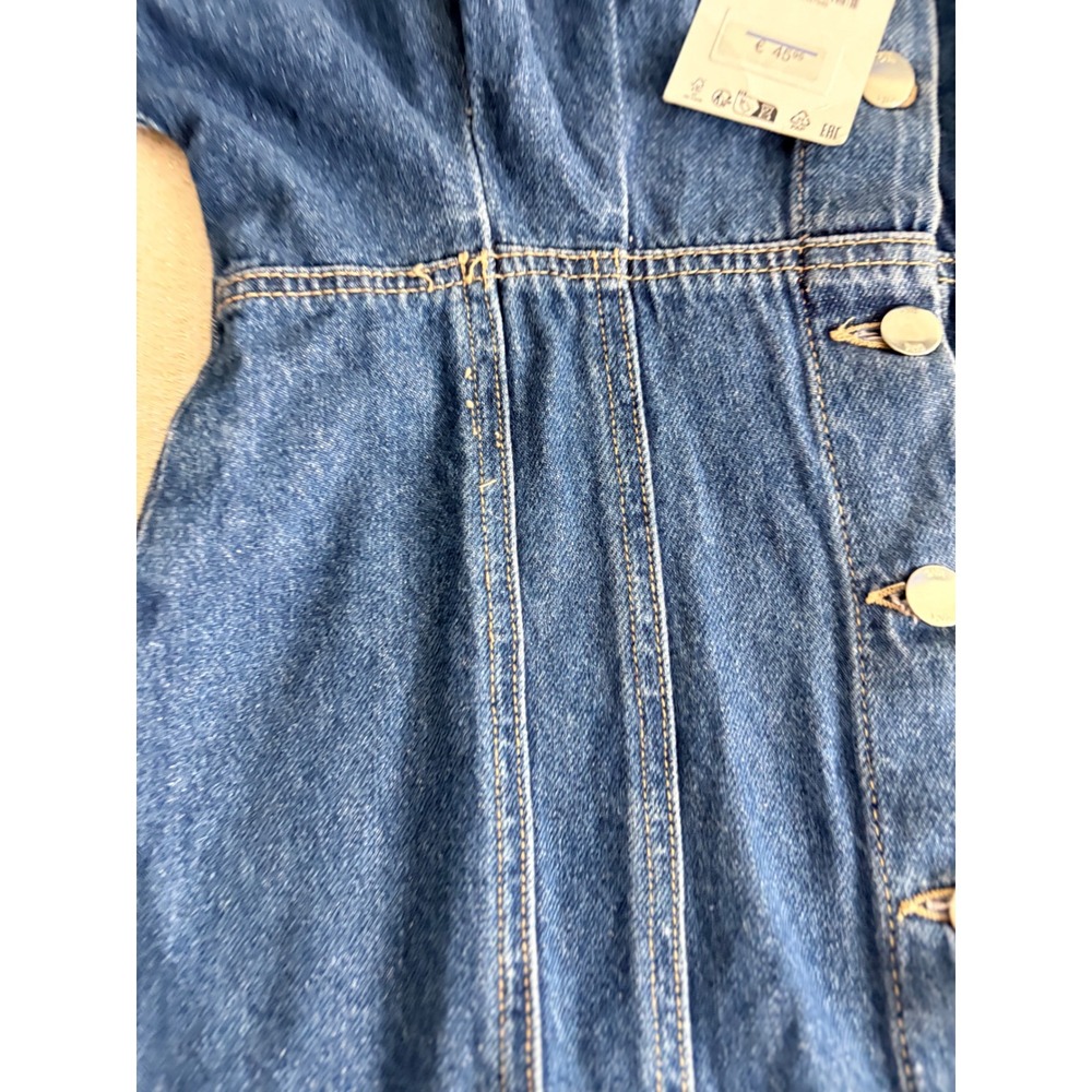 Zara Denim Mini Dress Large‎ Blue NEW Button Down Cap Sleeve Tailored Structured - Picture 3 of 8